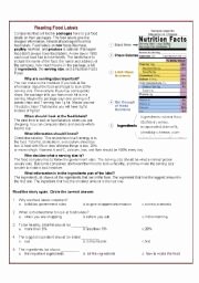 Nutrition Label Worksheet Answer Key Fresh Reading Food Labels Esl Worksheet by Arlissa