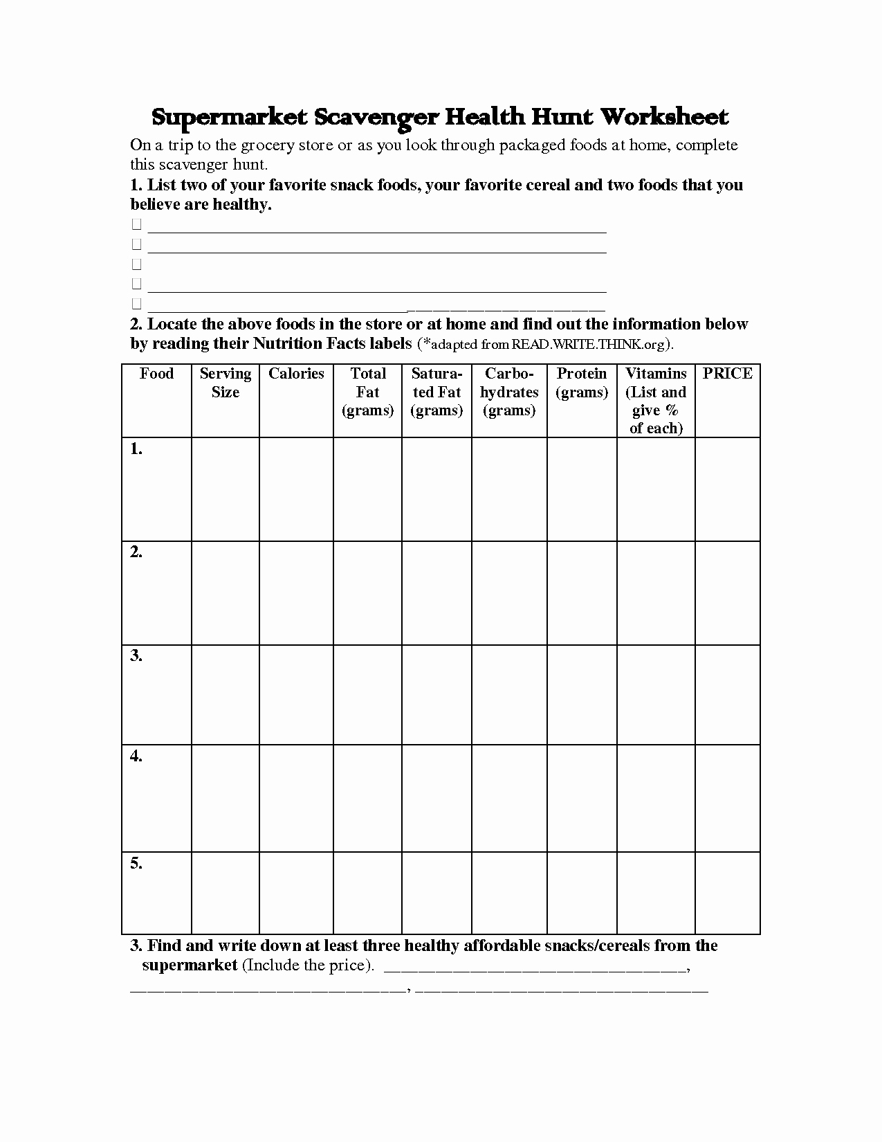 50 Nutrition Label Worksheet Answer Key