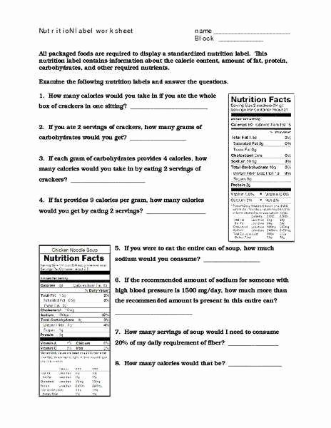 Nutrition Label Worksheet Answer Key Lovely Food Label Worksheet