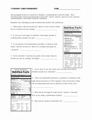 Nutrition Label Worksheet Answer Key Luxury Food Label Analysis assignment Nutrition Label Worksheet