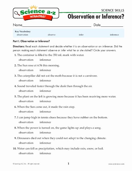 Observation and Inference Worksheet Beautiful Observation or Inference Worksheet for 3rd 7th Grade
