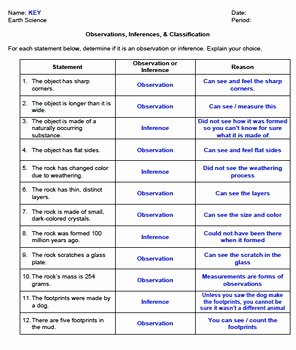 Observation and Inference Worksheet Unique Worksheet Observations Inferences Classification