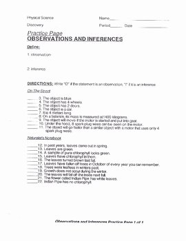 Observation Vs Inference Worksheet Elegant Observation and Inference Worksheet Answer Key Part 1