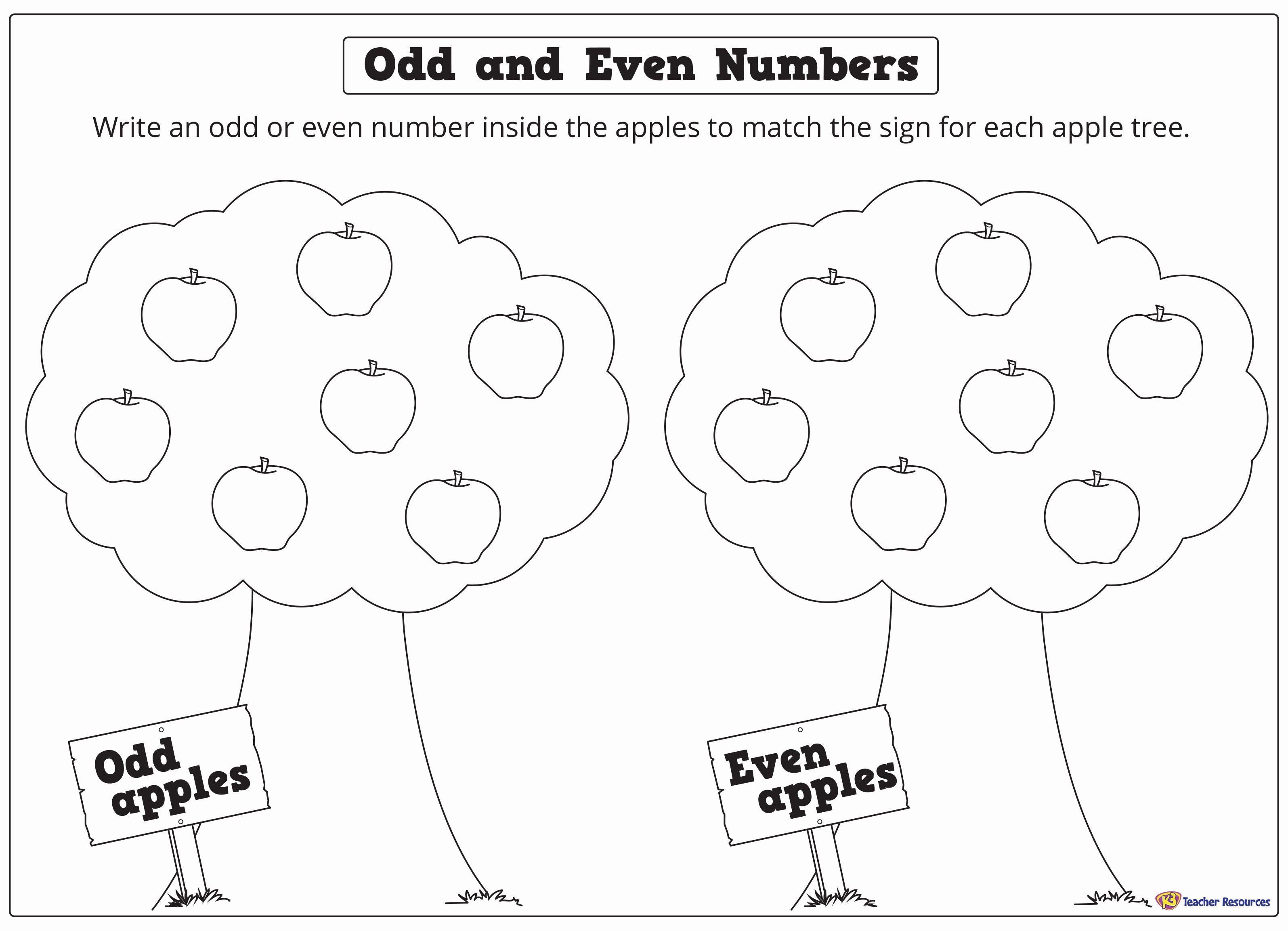 Odds and even Worksheet Beautiful Odd and even Numbers Apple Tree Worksheet K 3 Teacher