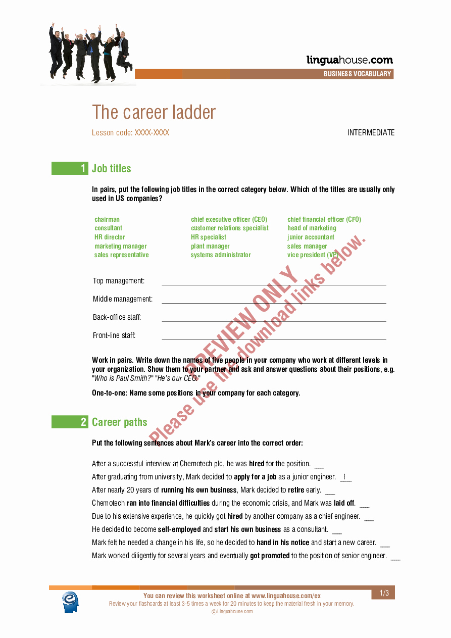 Ohm&amp;#039;s Law Worksheet Answers Beautiful the Career Ladder Worksheet Preview Linguahouse