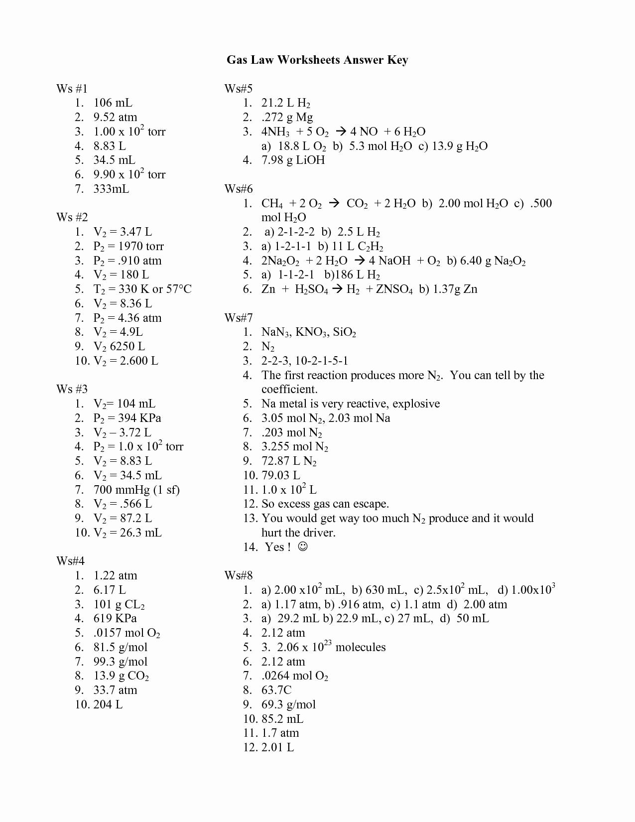 Ohm&amp;#039;s Law Worksheet Answers Best Of Gas Laws Worksheet 1 Answer Key Worksheet Idea Template