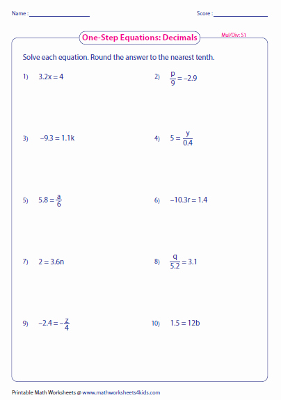 One Step Equations Worksheet Pdf Best Of E Step Equation Multiplication and Division