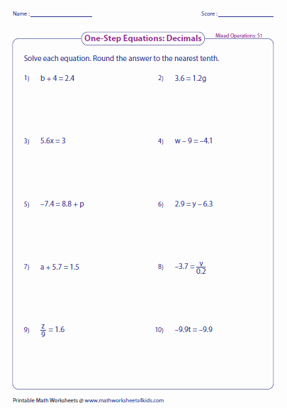 One Step Equations Worksheet Pdf Best Of E Step Equation Worksheets