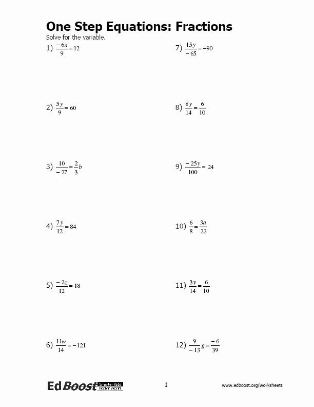 One Step Equations Worksheet Pdf Best Of Multi Step Equations Fractions