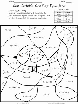 One Step Equations Worksheet Pdf Inspirational E Variable E Step Equations Coloring Page Practice