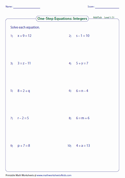 One Step Equations Worksheet Pdf Lovely solve One Step Equation Addition and Subtraction