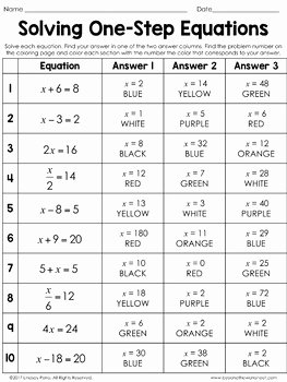 One Step Equations Worksheet Pdf Lovely solving E Step Equations Coloring Worksheet Editable