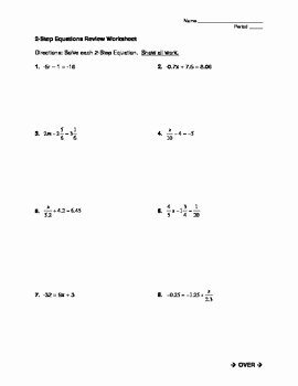 One Step Equations Worksheet Pdf Lovely solving Two Step Equations Worksheet by Mrs J S Math