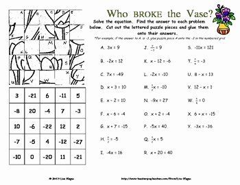 One Step Equations Worksheet Pdf Unique solving E Step Equations Fun Engaging Worksheet Activity