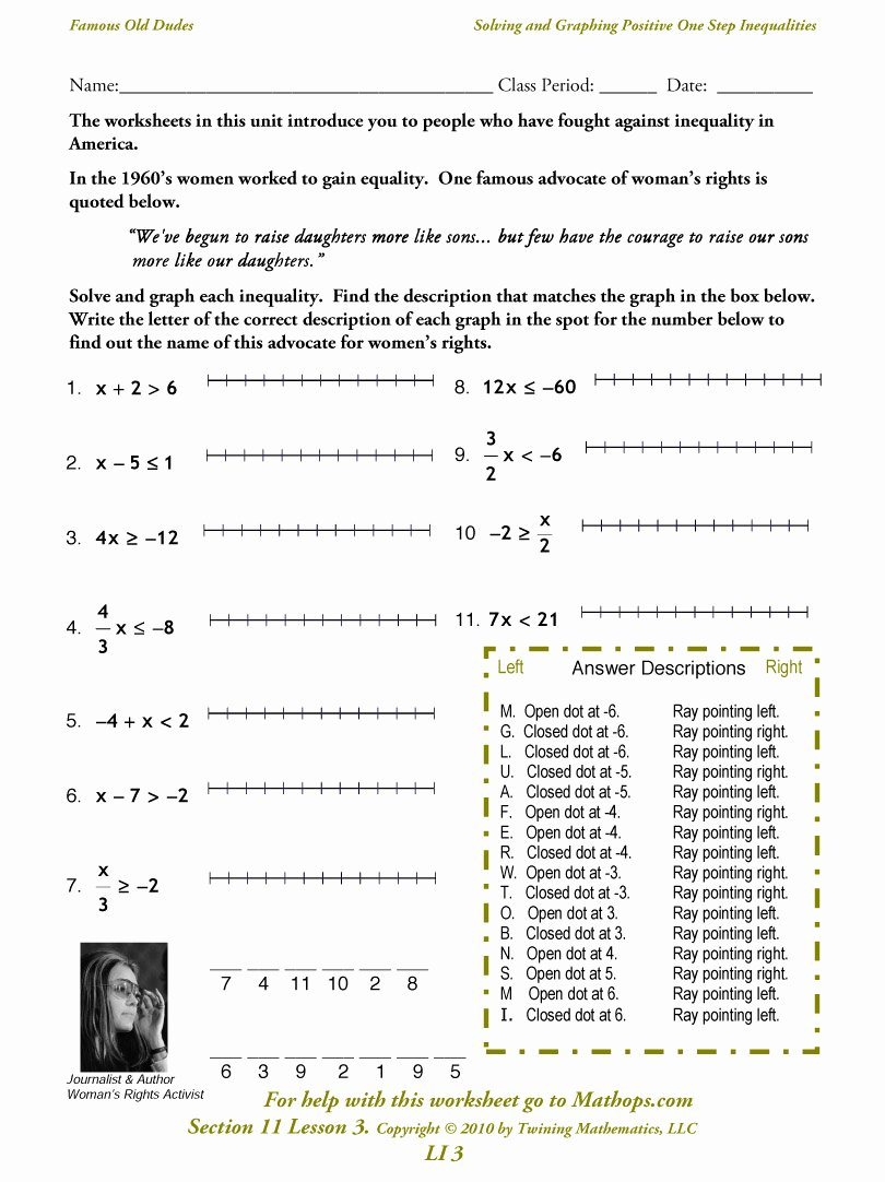 One Step Inequalities Worksheet Best Of Li 3 solving and Graphing Positive E Step Inequalities
