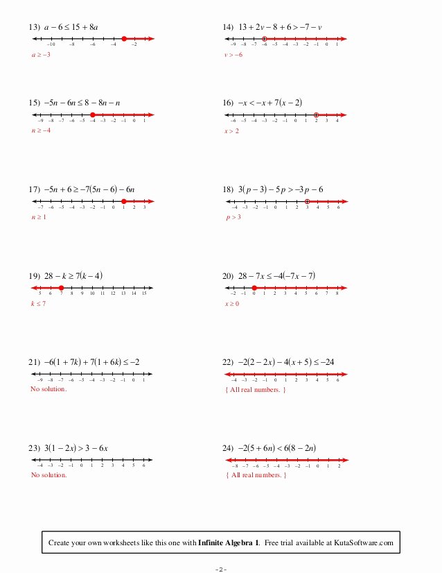 One Step Inequalities Worksheet