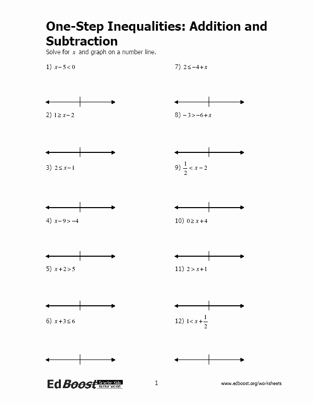 One Step Inequalities Worksheet New E Step Inequalities Addition and Subtraction