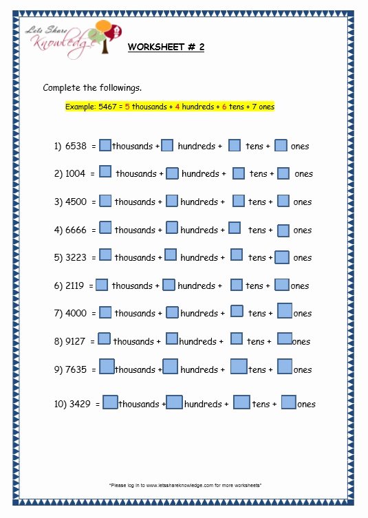 Ones Tens Hundreds Worksheet Awesome Grade 3 Maths Worksheets 4 Digit Numbers 1 1 Es Tens