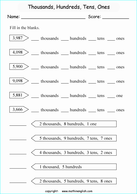 Ones Tens Hundreds Worksheet Inspirational How Many Thousands Hundreds Tens and Ones are In Each