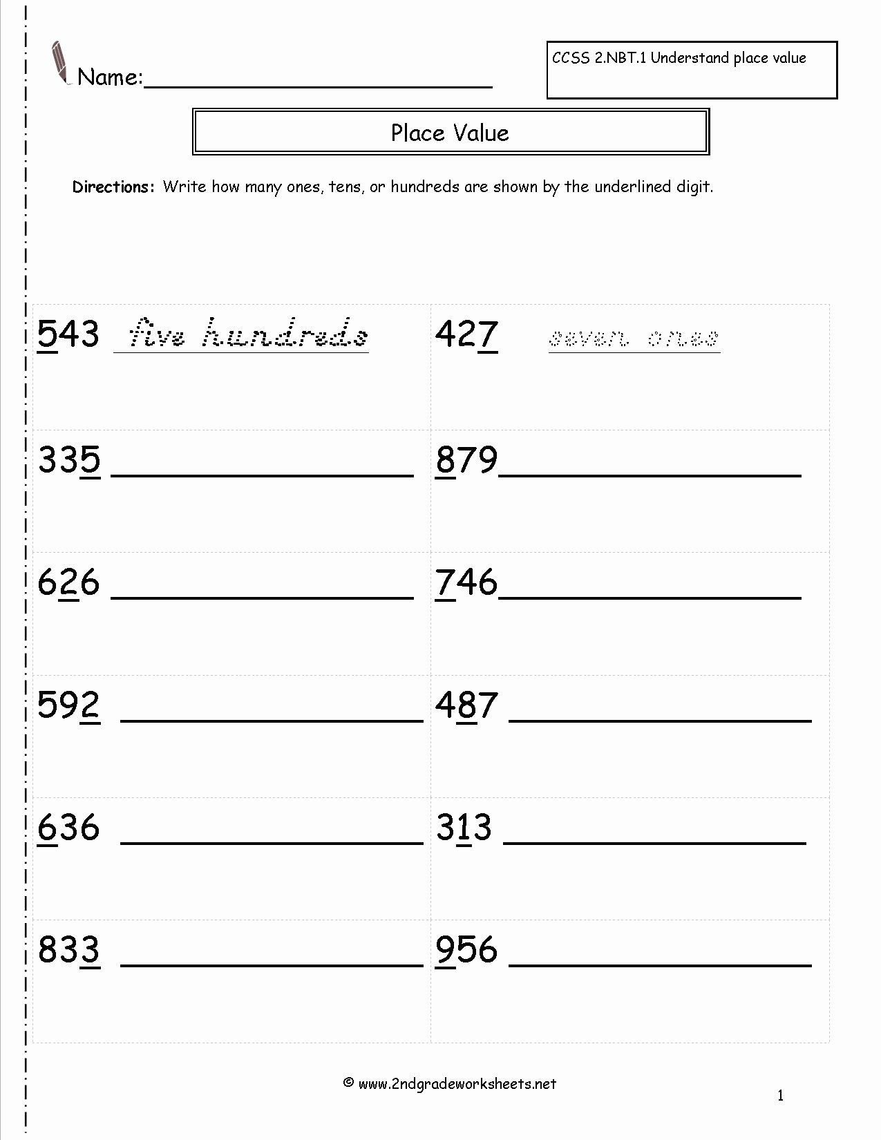 Ones Tens Hundreds Worksheet Lovely Second Grade Place Value Worksheets
