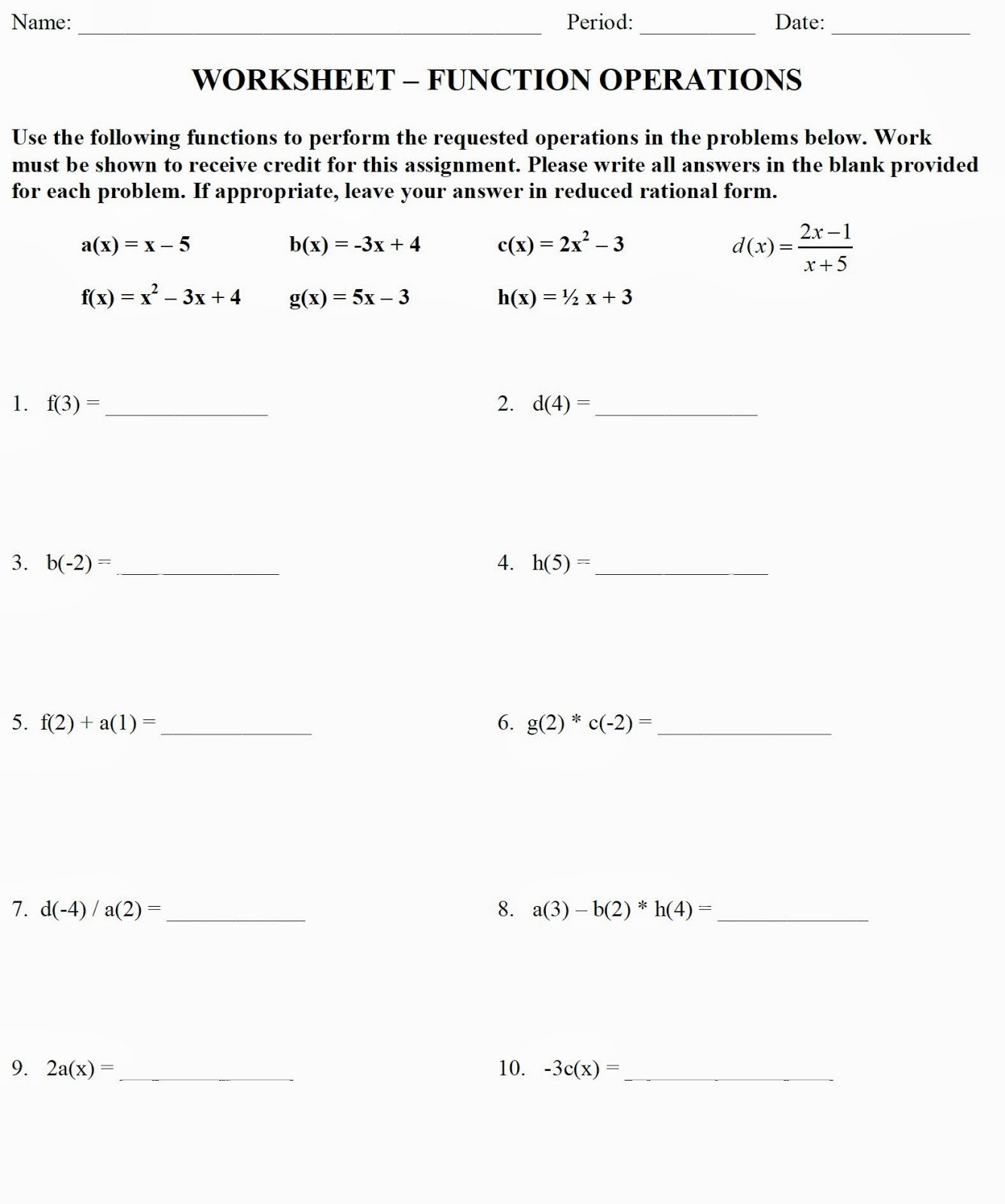 Operations On Functions Worksheet Best Of Mr Matt S Math Classes assignment Function Operations