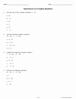 Operations with Complex Numbers Worksheet Best Of Operations On Plex Numbers Grades 11 12 Free