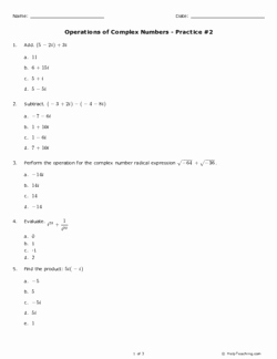 Operations with Complex Numbers Worksheet Elegant Operations On Plex Numbers Practice 2 Grades 11 12
