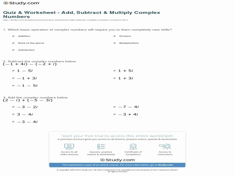 Operations with Complex Numbers Worksheet Lovely Multiplying Plex Numbers Worksheet Free Printable