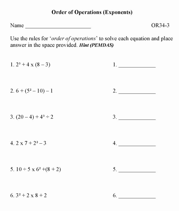 Operations with Exponents Worksheet Awesome Bluebonkers Free Printable Math Sheets order Of