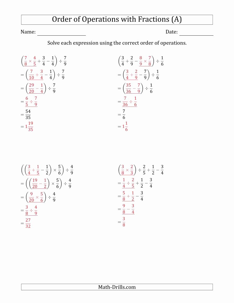 Operations with Exponents Worksheet Awesome order Of Operations with Positive Fractions and No
