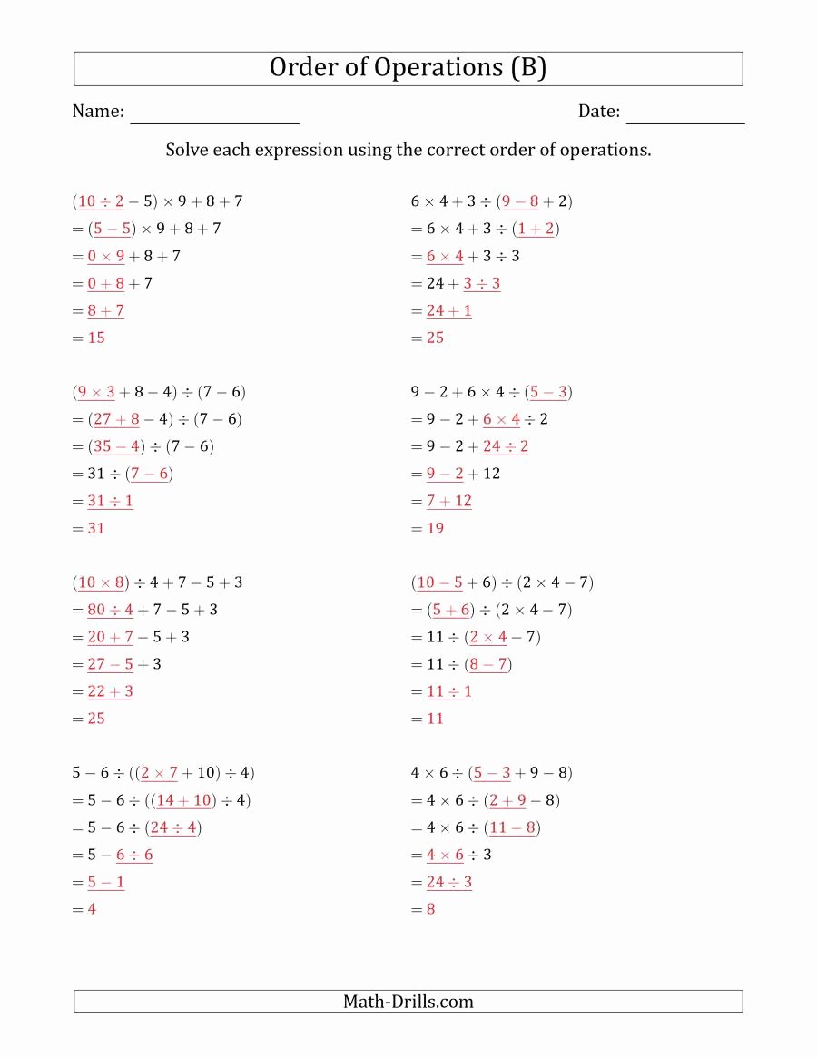 Operations with Exponents Worksheet Awesome order Of Operations with whole Numbers and No Exponents