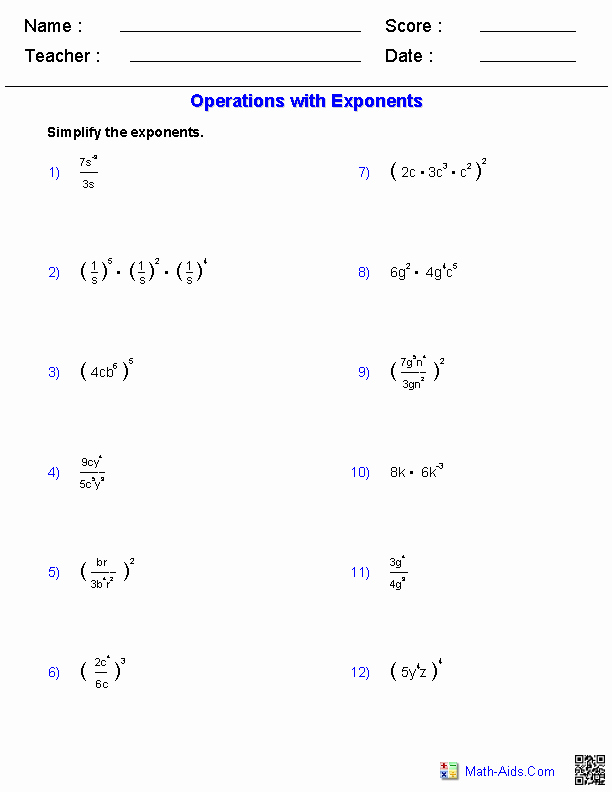 Operations with Exponents Worksheet Beautiful Exponents and Radicals Worksheets