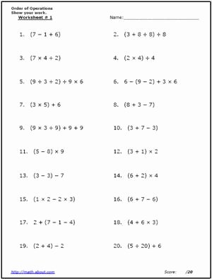 Operations with Exponents Worksheet Elegant Printable order Of Operation Worksheets