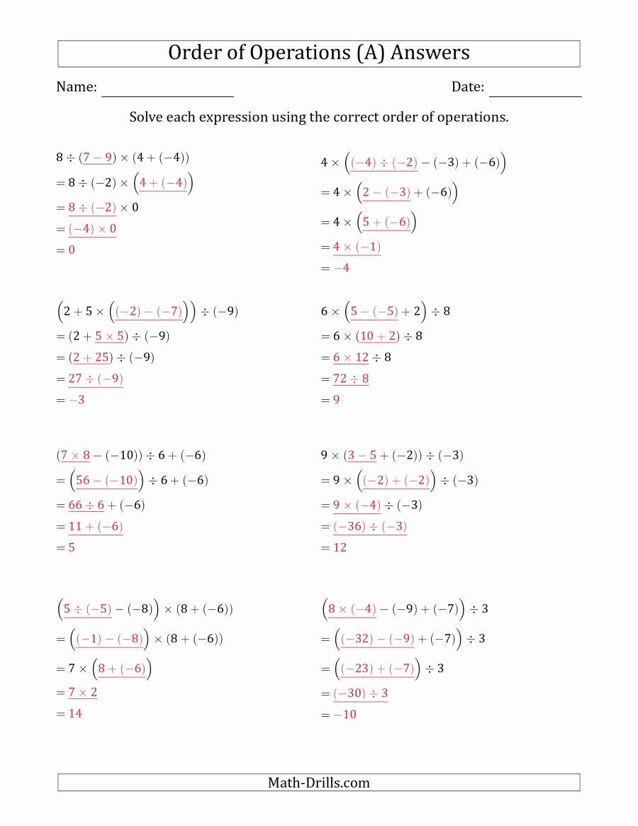 Operations with Exponents Worksheet Lovely order Of Operations with Negative and Positive Integers