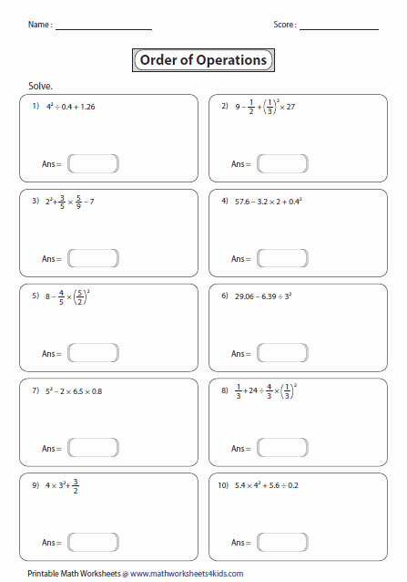 Operations with Exponents Worksheet Lovely order Of Operations Worksheets