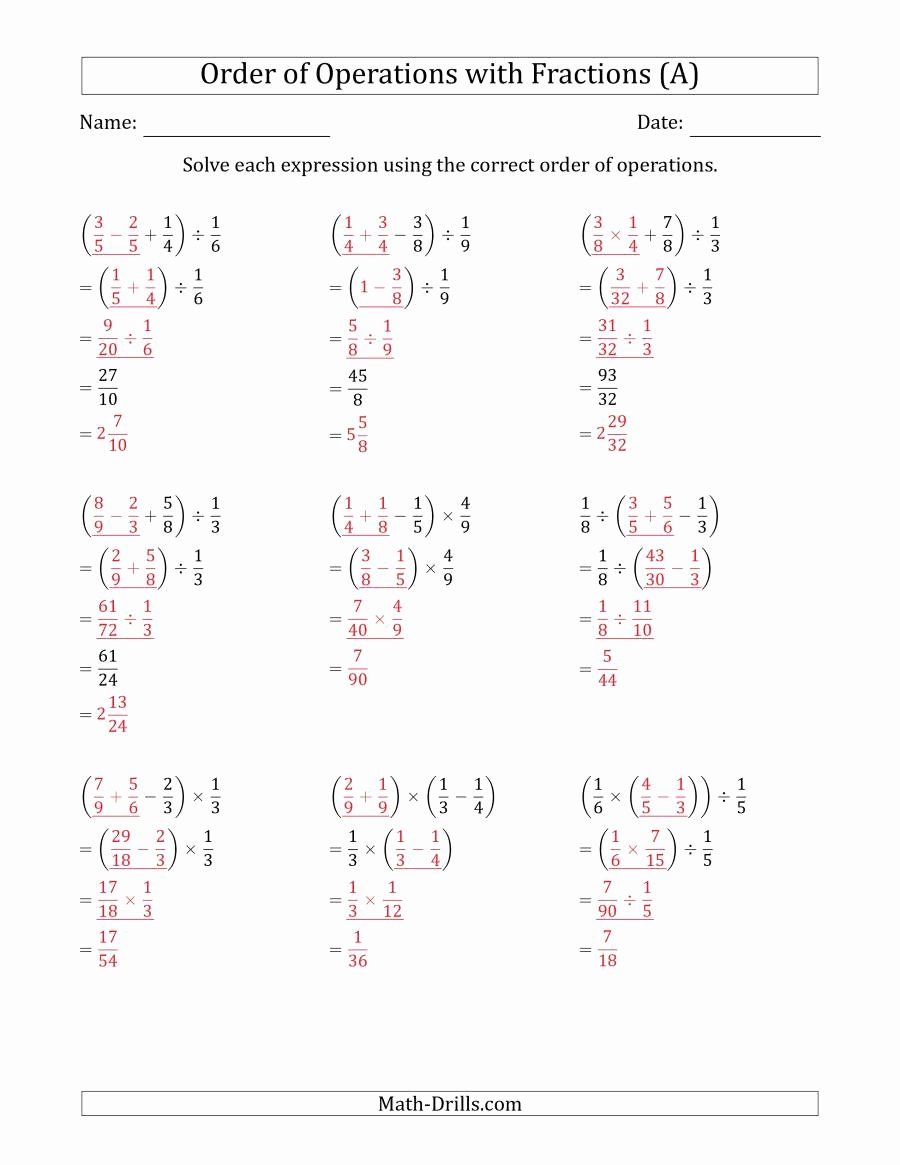 Operations with Exponents Worksheet Luxury order Of Operations with Positive Fractions and No