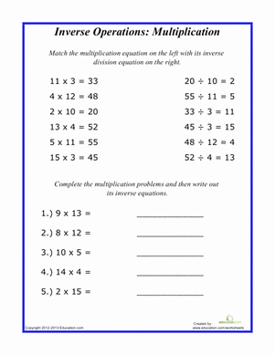 Operations with Functions Worksheet Luxury Inverse Operations Multiplication Worksheet