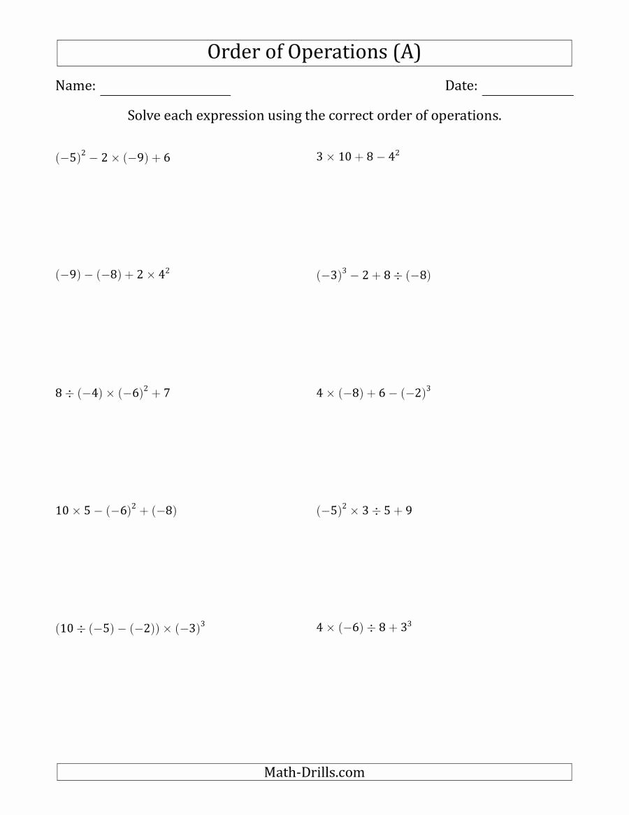 Operations with Integers Worksheet Pdf Awesome order Of Operations with Negative and Positive Integers