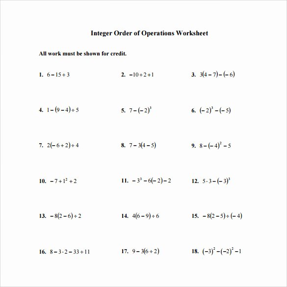 Operations with Integers Worksheet Pdf Beautiful Sample order Of Operations Worksheet 11 Documents In Pdf