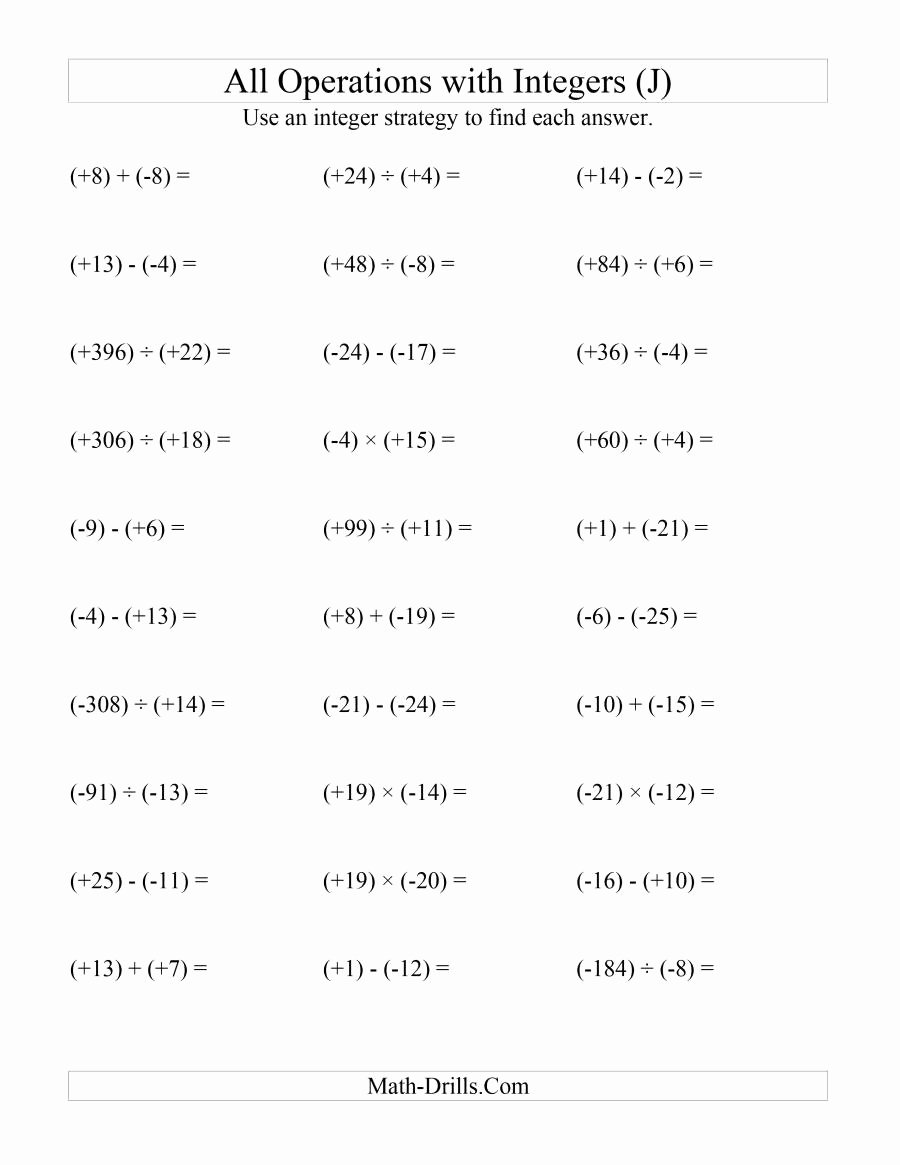 Operations with Integers Worksheet Pdf Best Of All Operations with Integers Range 25 to 25 with All