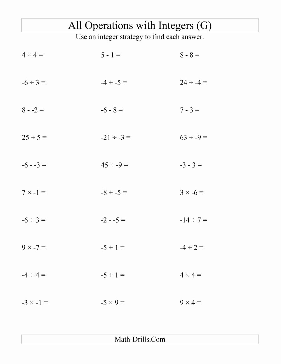 Operations with Integers Worksheet Pdf Fresh All Operations with Integers Range 9 to 9 with No