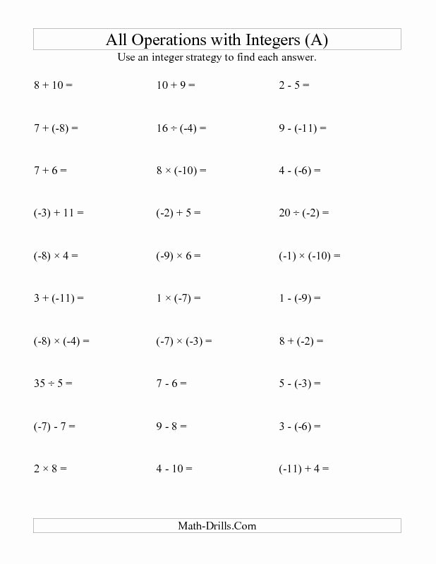 Operations with Integers Worksheet Pdf Fresh Integers Worksheet All Operations with Integers Range