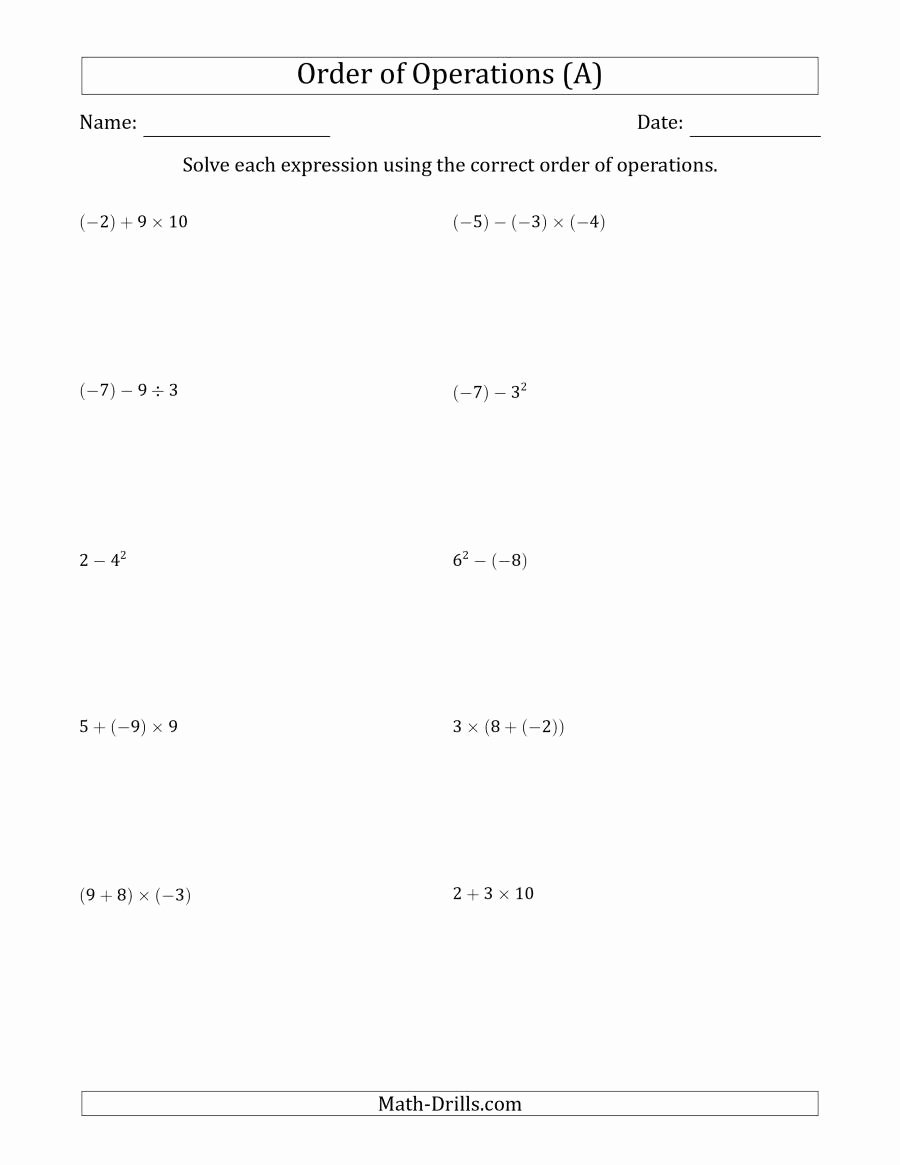 Operations with Integers Worksheet Pdf Fresh order Of Operations with Negative and Positive Integers