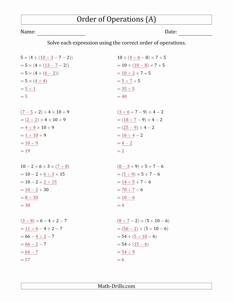 Operations with Integers Worksheet Pdf Fresh order Of Operations with whole Numbers and No Exponents