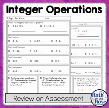 Operations with Integers Worksheet Pdf Inspirational Integer Operations Quiz or Practice Worksheet by Math On