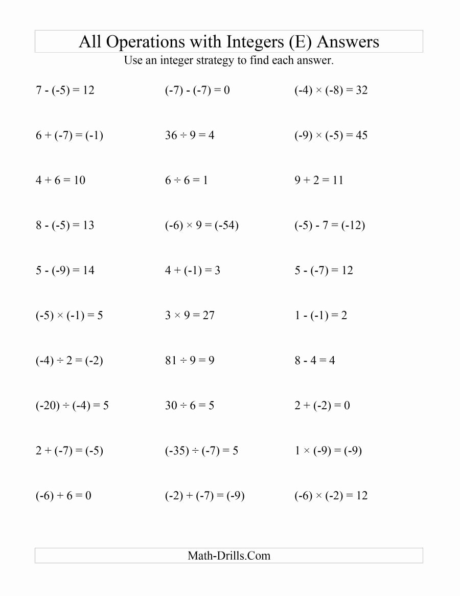 Operations with Integers Worksheet Pdf Luxury All Operations with Integers Range 9 to 9 with Negative