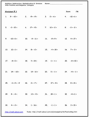 Operations with Integers Worksheet Pdf New 12 Best Of 7th Grade Math Worksheets Integers 7th
