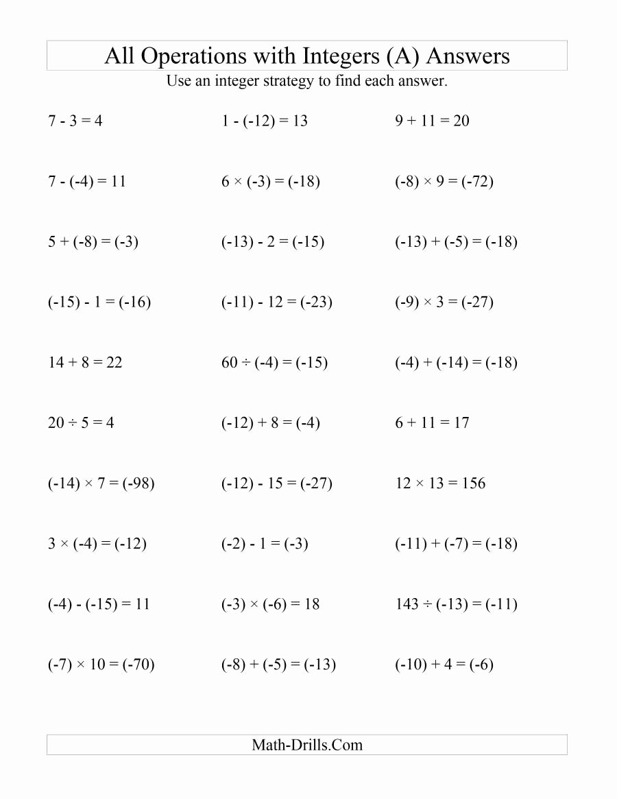Operations with Integers Worksheet Pdf New All Operations with Integers Range 15 to 15 with