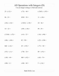 Operations with Integers Worksheet Pdf Unique All Operations with Integers Range 99 to 99 with