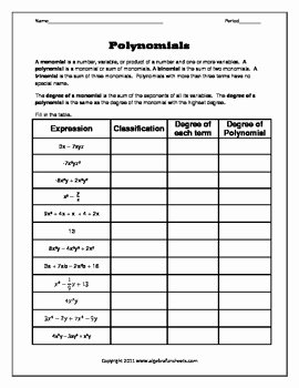 Operations with Polynomials Worksheet Beautiful Polynomial Operations Adding Subtracting and Classifying